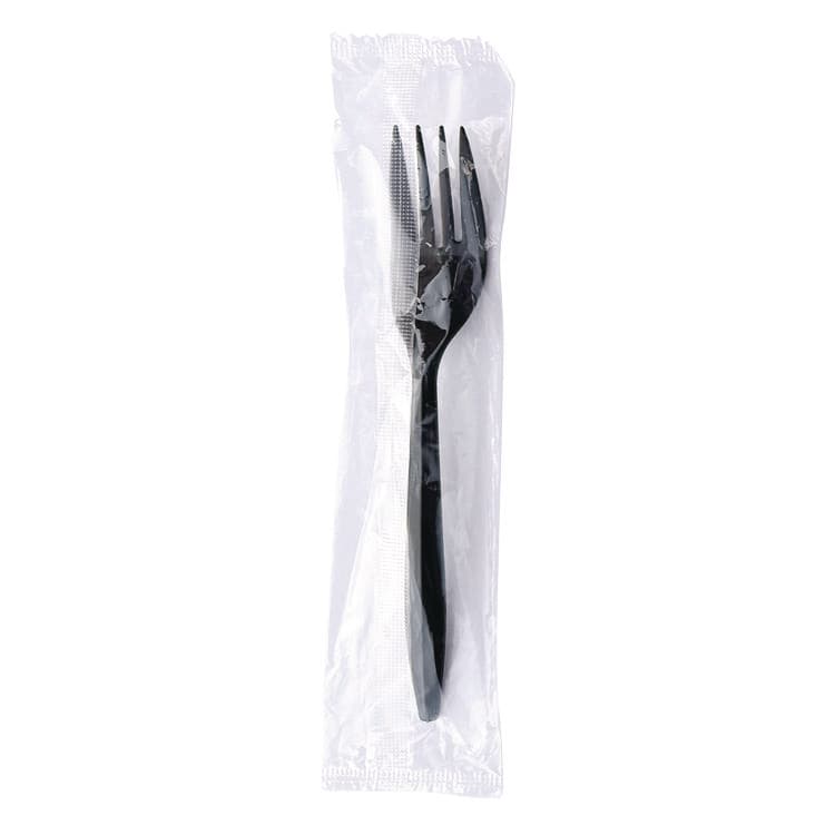 BOARDWALK Mediumweight Wrapped Polypropylene Cutlery, Fork, Plastic, Black, 1,000/Carton (BWKFORKBLPPIW)