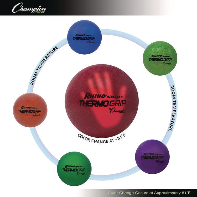 CHAMPION SPORT Rhino Skin Thermo Grip Dodgeball Set, Heat-Activated Color Change, 6.3" Diameter, Assorted Colors, 6/Set (CSIRXTHRMSET) thumbnail 2
