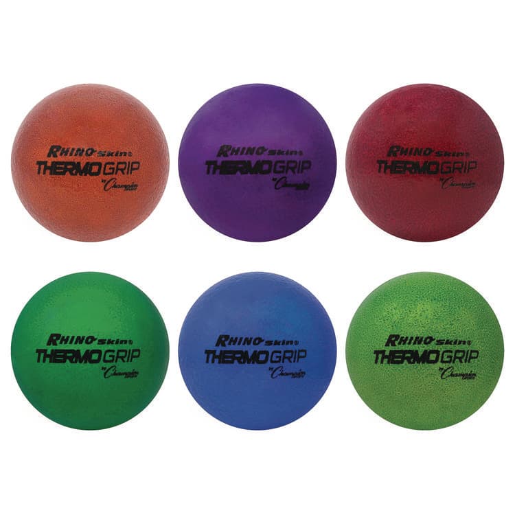 CHAMPION SPORT Rhino Skin Thermo Grip Dodgeball Set, Heat-Activated Color Change, 6.3" Diameter, Assorted Colors, 6/Set (CSIRXTHRMSET)