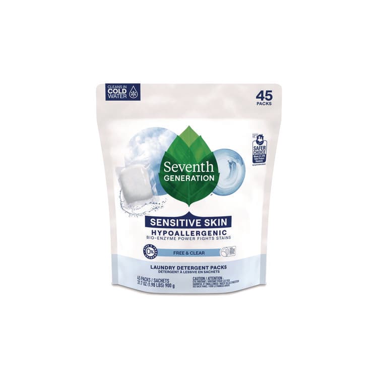 SEVENTH GENERATION Natural Laundry Detergent Packs, Powder, Unscented, 45 Packets/Pack (SEV22977)