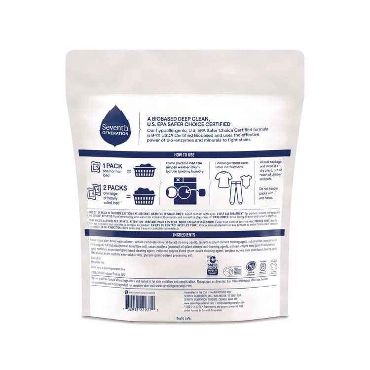 SEVENTH GENERATION Natural Laundry Detergent Packs, Powder, Unscented, 45 Packets/Pack (SEV22977) thumbnail 2