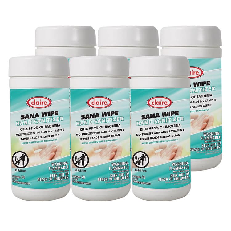 CLAIRE MANUFACTURING COMPANY Sana Wipe, 8 x 6, Fresh Wintergreen Scent, White, 6/Carton (CGC973)