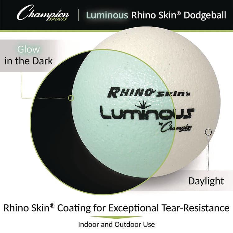 CHAMPION SPORT Rhino Skin Luminous Dodgeball Set, 6.3" Diameter, Luminous White/Blue, 6/Set (CSIRXLUMSET) thumbnail 3