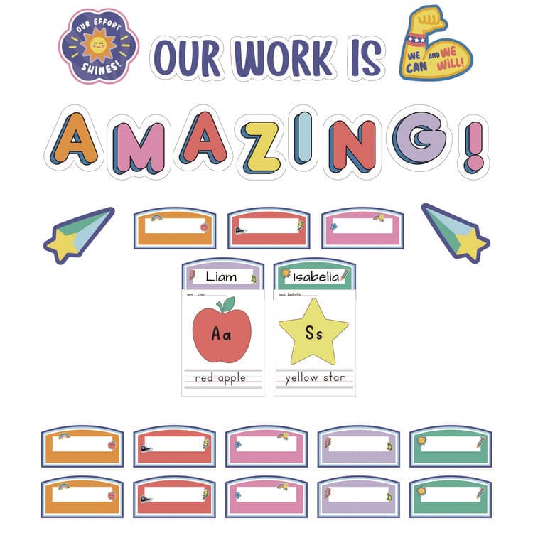 CARSON-DELLOSA EDUCATION Work Display Bulletin Board Sets, 45-Piece Set, We Stick Together: Our Work Is Amazing, 7.9" x 15", Multicolor (CDP110558)
