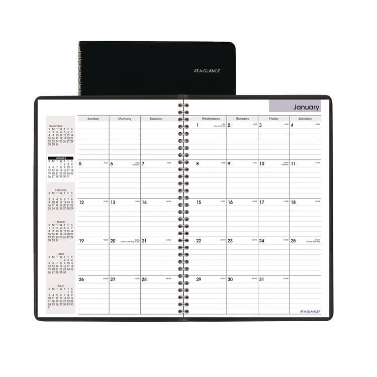 AT-A-GLANCE DayMinder Monthly Planner, Ruled Blocks, 12" x 8", Black Cover, 14-Month: Dec 2025 to Jan 2027 (AAGG47000)