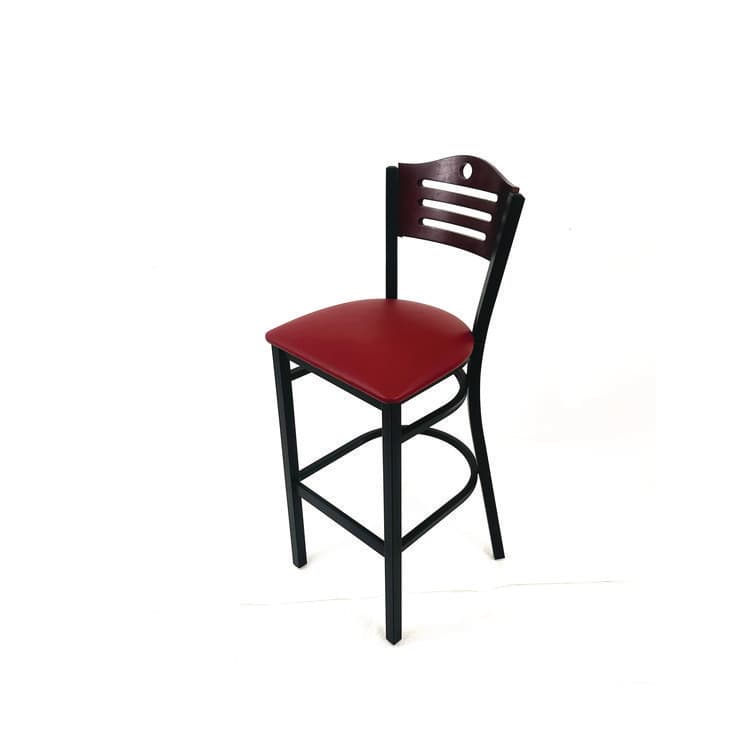 JMC FURNITURE Eagle Series Barstool, Supports Up to 300 lb, 28.5" Seat Height, Burgundy Seat, Dark Mahogany Back, Black Base (JMCEBBVBURB) thumbnail 2