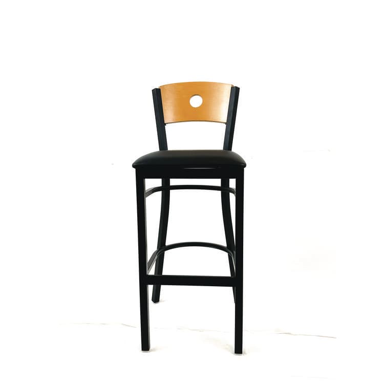 JMC FURNITURE Circle Series Barstool, Supports Up to 300 lb, 28.5" Seat Height, Black Seat, Natural Back, Black Base (JMCCRBBVBLKD)