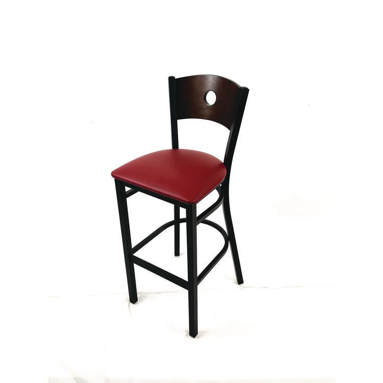 JMC FURNITURE Circle Series Barstool, Supports Up to 300 lb, 28.5" Seat Height, Burgundy Seat, Dark Walnut Back, Black Base (JMCCRBBVBURC) thumbnail 2