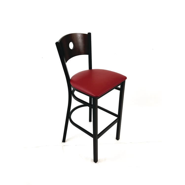 JMC FURNITURE Circle Series Barstool, Supports Up to 300 lb, 28.5" Seat Height, Burgundy Seat, Dark Walnut Back, Black Base (JMCCRBBVBURC) thumbnail 3