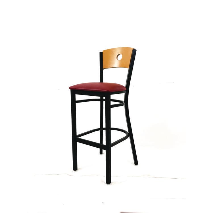 JMC FURNITURE Circle Series Barstool, Supports Up to 300 lb, 28.5" Seat Height, Burgundy Seat, Natural Back, Black Base (JMCCRBBVBURD) thumbnail 3