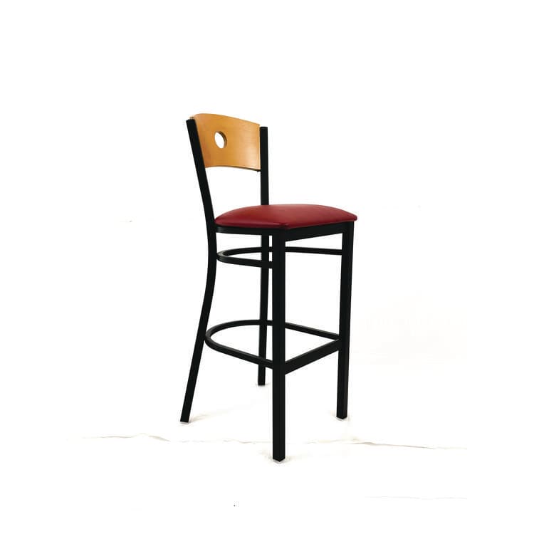JMC FURNITURE Circle Series Barstool, Supports Up to 300 lb, 28.5" Seat Height, Burgundy Seat, Natural Back, Black Base (JMCCRBBVBURD) thumbnail 4