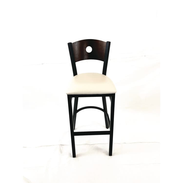 JMC FURNITURE Circle Series Barstool, Supports Up to 300 lb, 28.5" Seat Height, Cream Seat, Dark Walnut Back, Black Base (JMCCRBBVCRMC)