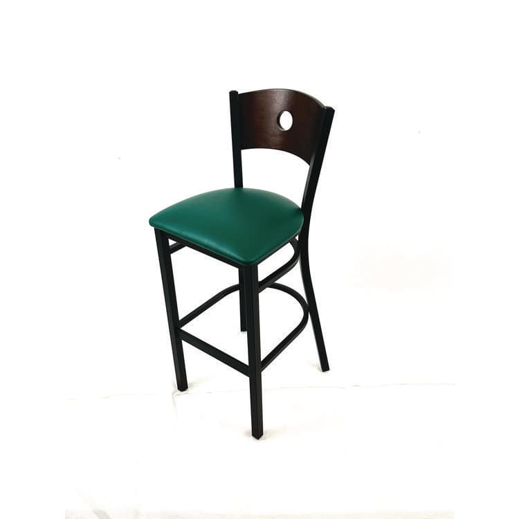 JMC FURNITURE Circle Series Barstool, Supports Up to 300 lb, 28.5" Seat Height, Green Seat, Dark Walnut Back, Black Base (JMCCRBBVGRNC) thumbnail 2