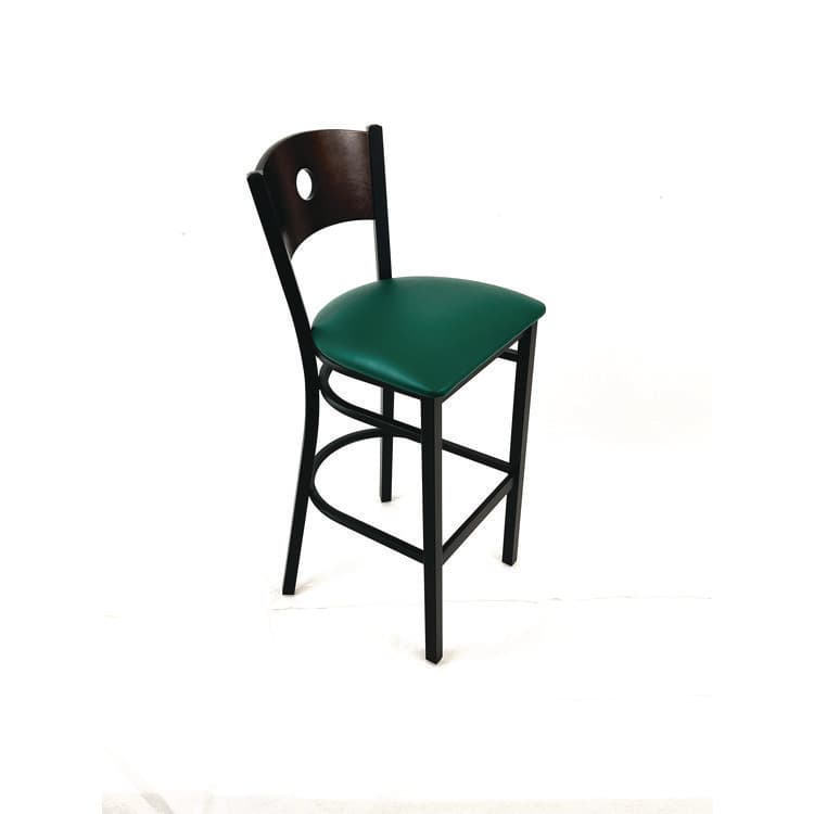 JMC FURNITURE Circle Series Barstool, Supports Up to 300 lb, 28.5" Seat Height, Green Seat, Dark Walnut Back, Black Base (JMCCRBBVGRNC) thumbnail 3