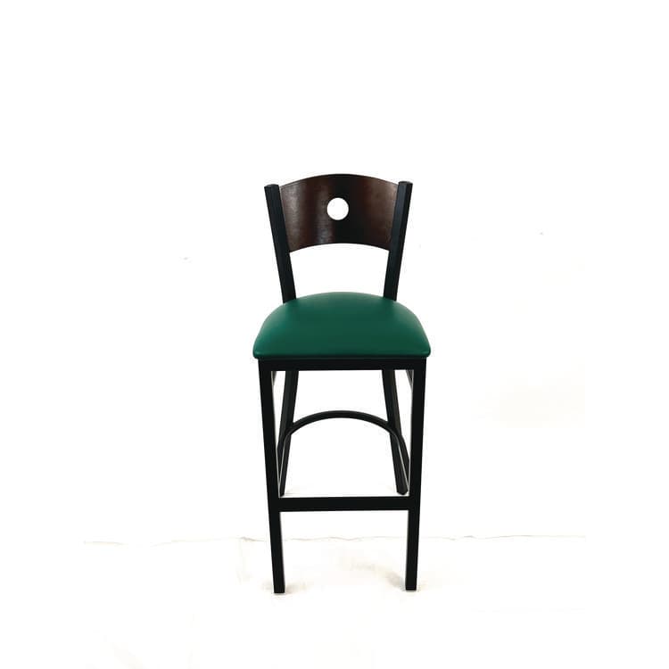 JMC FURNITURE Circle Series Barstool, Supports Up to 300 lb, 28.5" Seat Height, Green Seat, Dark Walnut Back, Black Base (JMCCRBBVGRNC)