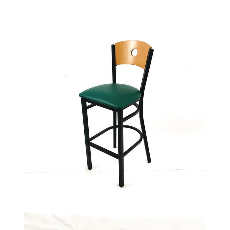 JMC FURNITURE Circle Series Barstool, Supports Up to 300 lb, 28.5" Seat Height, Green Seat, Natural Back, Black Base (JMCCRBBVGRND) thumbnail 2