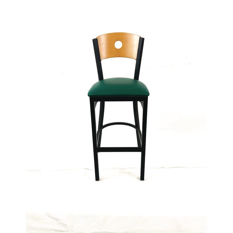 JMC FURNITURE Circle Series Barstool, Supports Up to 300 lb, 28.5" Seat Height, Green Seat, Natural Back, Black Base (JMCCRBBVGRND)