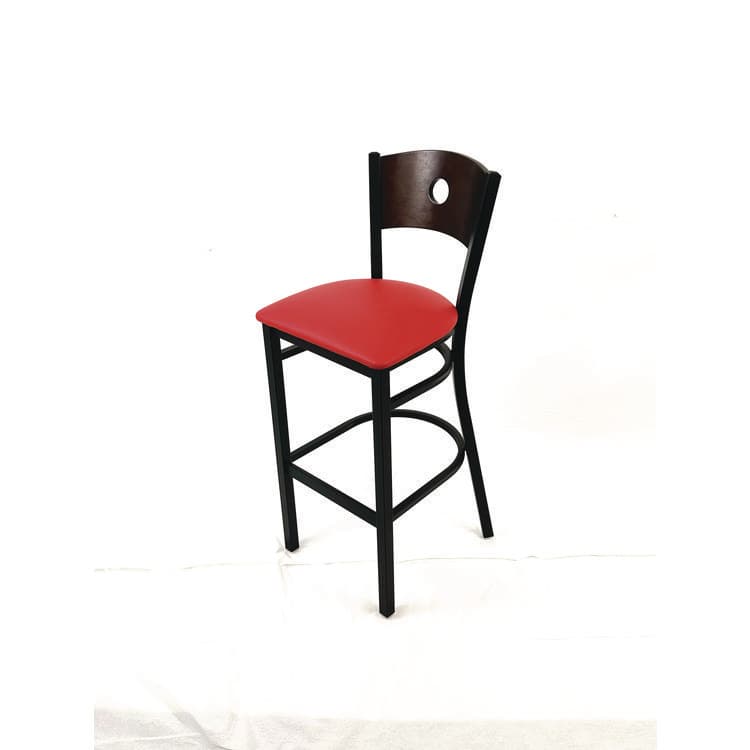 JMC FURNITURE Circle Series Barstool, Supports Up to 300 lb, 28.5" Seat Height, Red Seat, Dark Walnut Back, Black Base (JMCCRBBVREDC) thumbnail 2