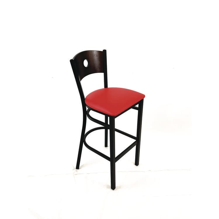 JMC FURNITURE Circle Series Barstool, Supports Up to 300 lb, 28.5" Seat Height, Red Seat, Dark Walnut Back, Black Base (JMCCRBBVREDC) thumbnail 3