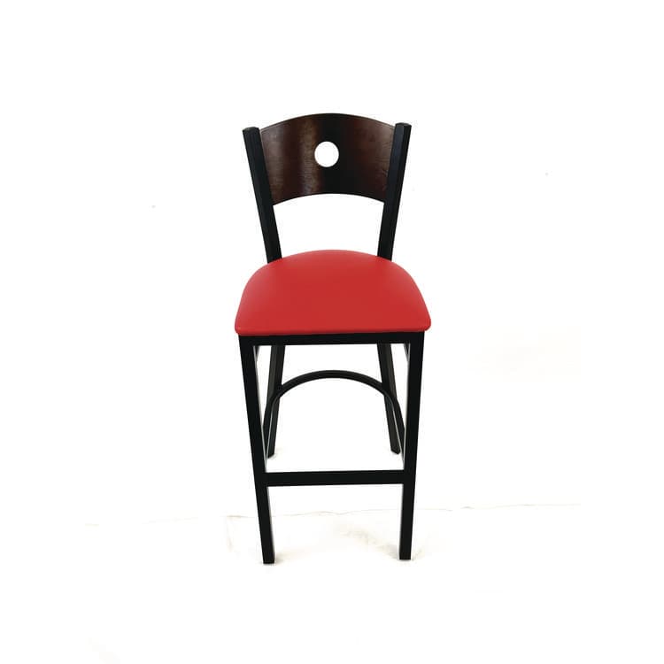 JMC FURNITURE Circle Series Barstool, Supports Up to 300 lb, 28.5" Seat Height, Red Seat, Dark Walnut Back, Black Base (JMCCRBBVREDC)
