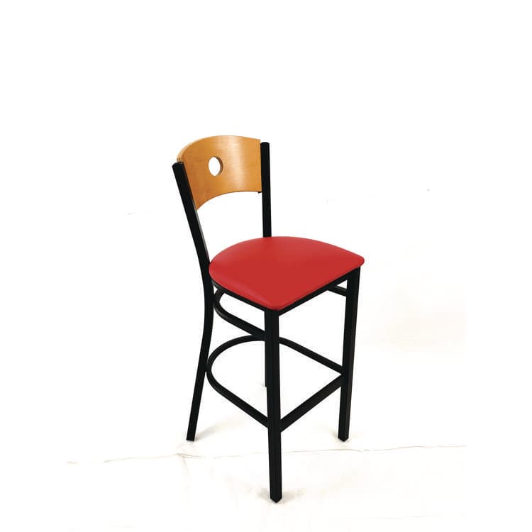 JMC FURNITURE Circle Series Barstool, Supports Up to 300 lb, 28.5" Seat Height, Red Seat, Natural Back, Black Base (JMCCRBBVREDD) thumbnail 3