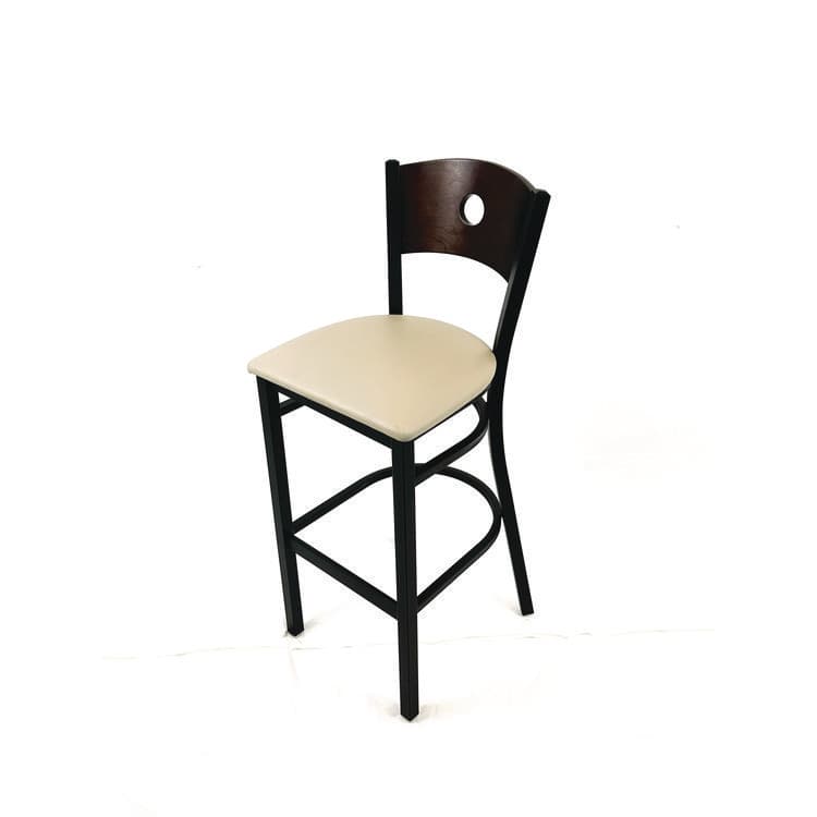 JMC FURNITURE Circle Series Barstool, Supports Up to 300 lb, 28.5" Seat Height, Taupe Seat, Dark Walnut Back, Black Base (JMCCRBBVTAUC) thumbnail 2