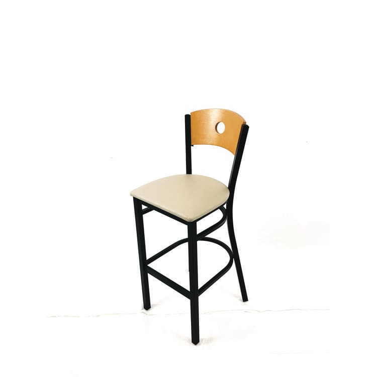 JMC FURNITURE Circle Series Barstool, Supports Up to 300 lb, 28.5" Seat Height, Taupe Seat, Natural Back, Black Base (JMCCRBBVTAUD) thumbnail 2