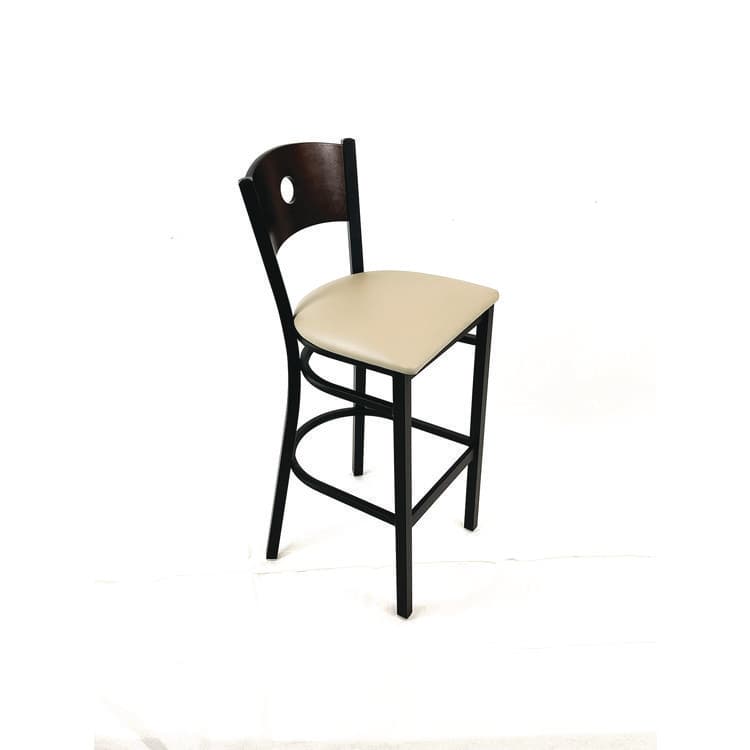 JMC FURNITURE Circle Series Barstool, Supports Up to 300 lb, 28.5" Seat Height, Taupe Seat, Dark Walnut Back, Black Base (JMCCRBBVTAUC) thumbnail 3