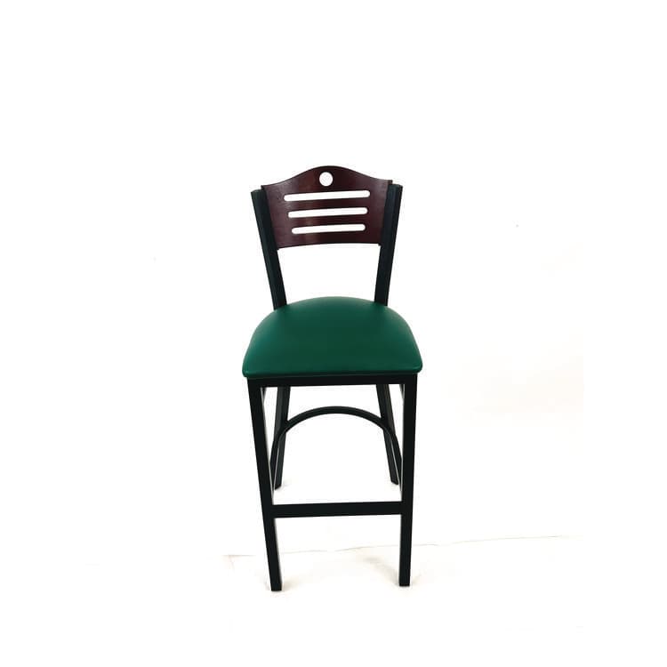 JMC FURNITURE Eagle Series Barstool, Supports Up to 300 lb, 28.5" Seat Height, Green Seat, Dark Mahogany Back, Black Base (JMCEBBVGRNB)