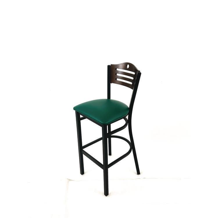 JMC FURNITURE Eagle Series Barstool, Supports Up to 300 lb, 28.5" Seat Height, Green Seat, Dark Walnut Back, Black Base (JMCEBBVGRNC) thumbnail 2