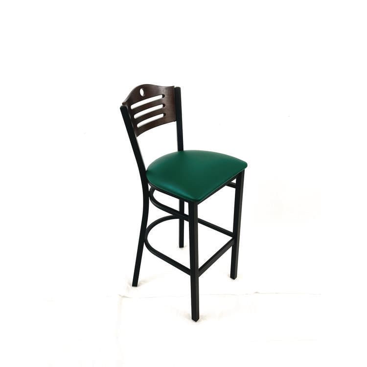 JMC FURNITURE Eagle Series Barstool, Supports Up to 300 lb, 28.5" Seat Height, Green Seat, Dark Walnut Back, Black Base (JMCEBBVGRNC) thumbnail 3