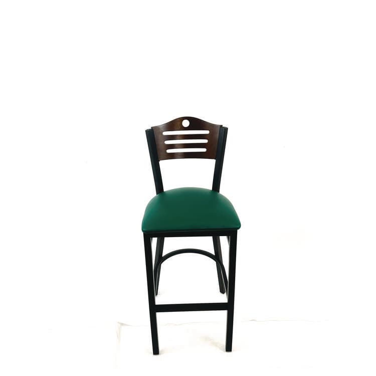 JMC FURNITURE Eagle Series Barstool, Supports Up to 300 lb, 28.5" Seat Height, Green Seat, Dark Walnut Back, Black Base (JMCEBBVGRNC)