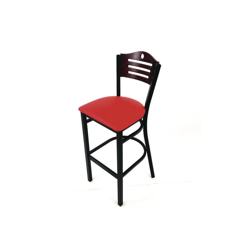 JMC FURNITURE Eagle Series Barstool, Supports Up to 300 lb, 28.5" Seat Height, Red Seat, Dark Mahogany Back, Black Base (JMCEBBVREDB) thumbnail 2