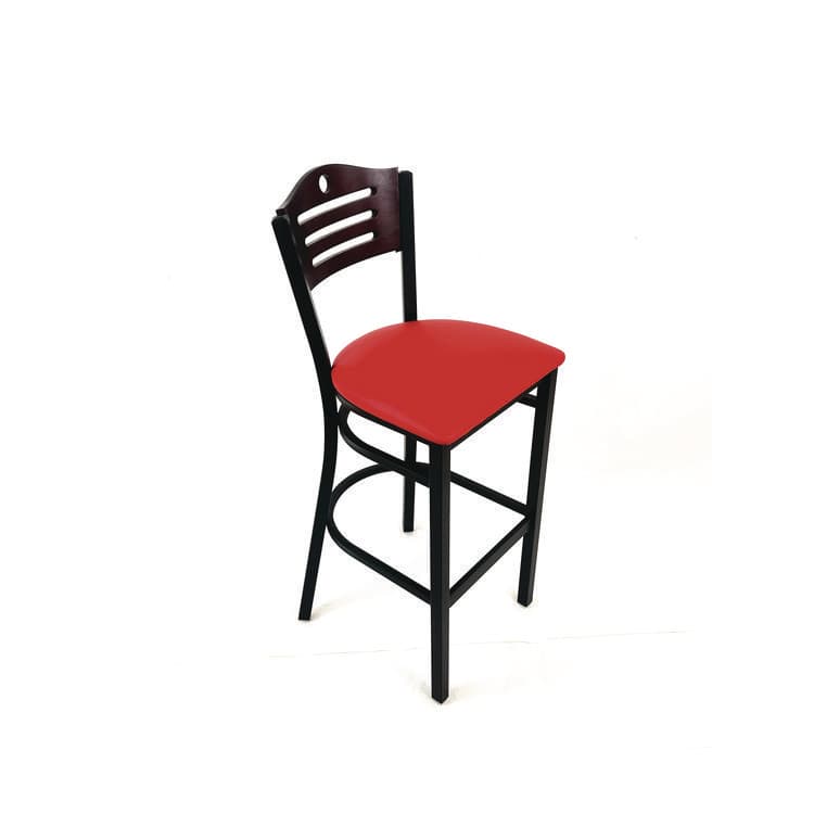 JMC FURNITURE Eagle Series Barstool, Supports Up to 300 lb, 28.5" Seat Height, Red Seat, Dark Mahogany Back, Black Base (JMCEBBVREDB) thumbnail 3