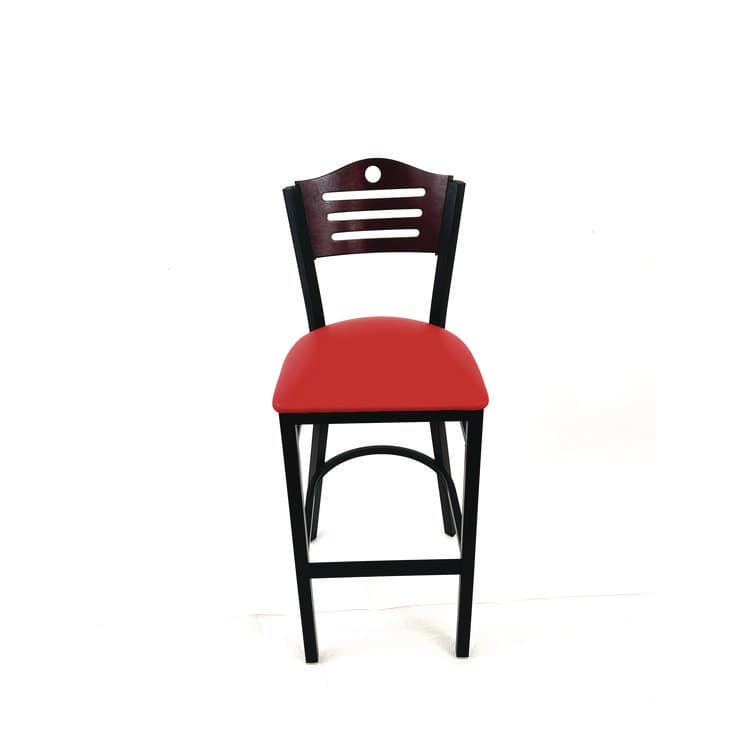 JMC FURNITURE Eagle Series Barstool, Supports Up to 300 lb, 28.5" Seat Height, Red Seat, Dark Mahogany Back, Black Base (JMCEBBVREDB)
