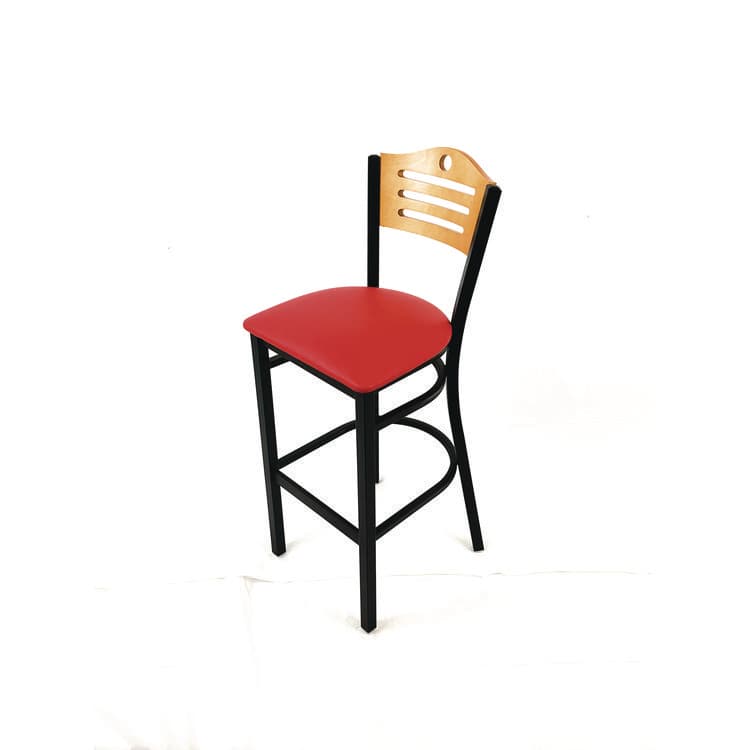 JMC FURNITURE Eagle Series Barstool, Supports Up to 300 lb, 28.5" Seat Height, Red Seat, Natural Back, Black Base (JMCEBBVREDD) thumbnail 2