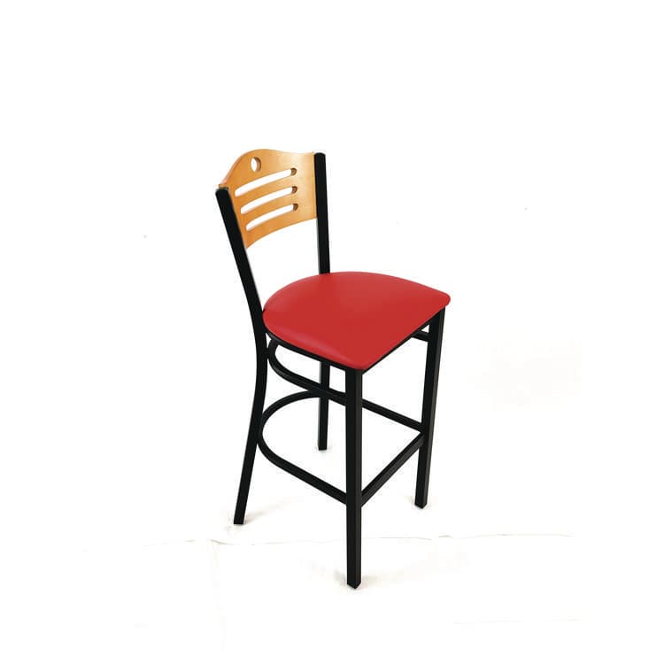 JMC FURNITURE Eagle Series Barstool, Supports Up to 300 lb, 28.5" Seat Height, Red Seat, Natural Back, Black Base (JMCEBBVREDD) thumbnail 3
