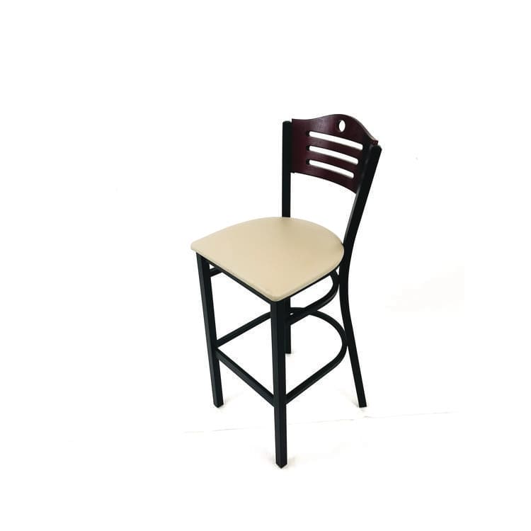 JMC FURNITURE Eagle Series Barstool, Supports Up to 300 lb, 28.5" Seat Height, Taupe Seat, Dark Mahogany Back, Black Base (JMCEBBVTAUB) thumbnail 2