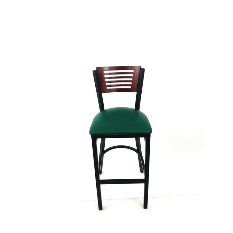 JMC FURNITURE Jones River Series Barstool, Supports Up to 300 lb, 28.5" Seat Height, Green Seat, Dark Mahogany Back, Black Base (JMCJRBBVGRNB)