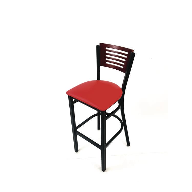JMC FURNITURE Jones River Series Barstool, Supports Up to 300 lb, 28.5" Seat Height, Red Seat, Dark Mahogany Back, Black Base (JMCJRBBVREDB) thumbnail 2