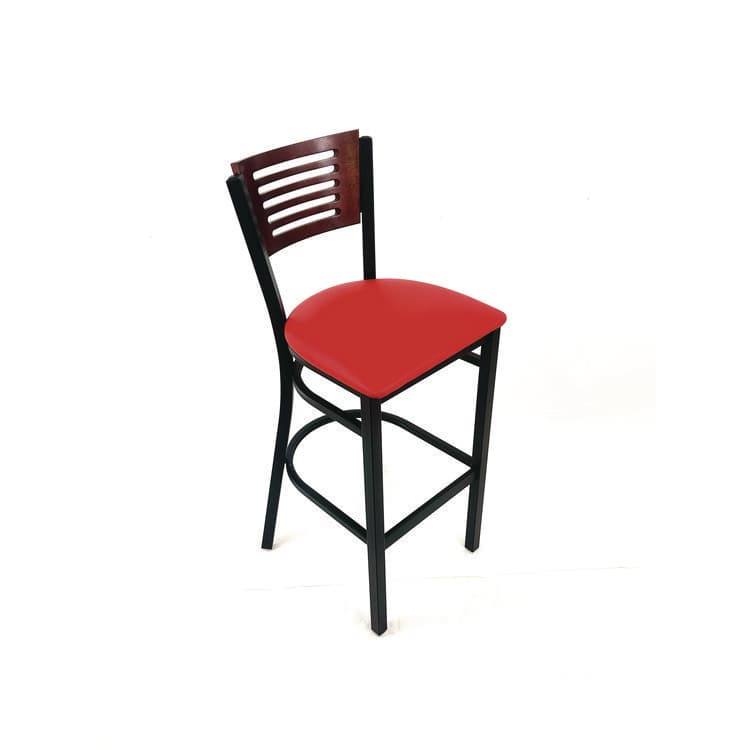 JMC FURNITURE Jones River Series Barstool, Supports Up to 300 lb, 28.5" Seat Height, Red Seat, Dark Mahogany Back, Black Base (JMCJRBBVREDB) thumbnail 3