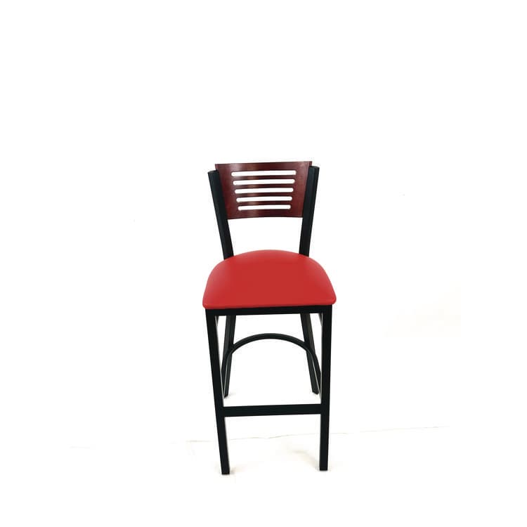 JMC FURNITURE Jones River Series Barstool, Supports Up to 300 lb, 28.5" Seat Height, Red Seat, Dark Mahogany Back, Black Base (JMCJRBBVREDB)