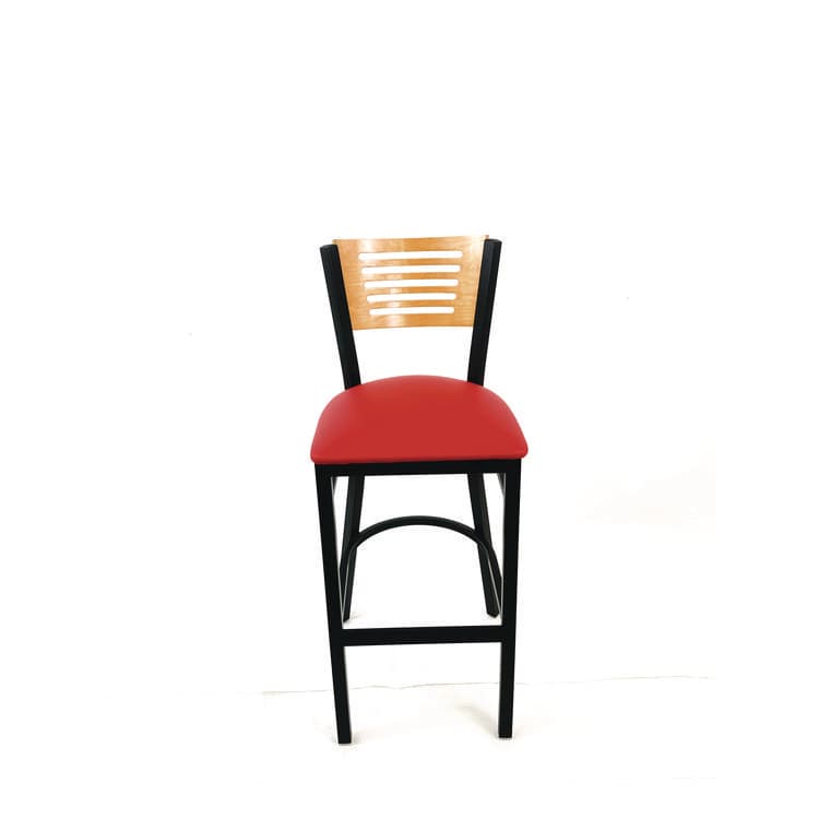 JMC FURNITURE Jones River Series Barstool, Supports Up to 300 lb, 28.5" Seat Height, Red Seat, Natural Back, Black Base (JMCJRBBVREDD)