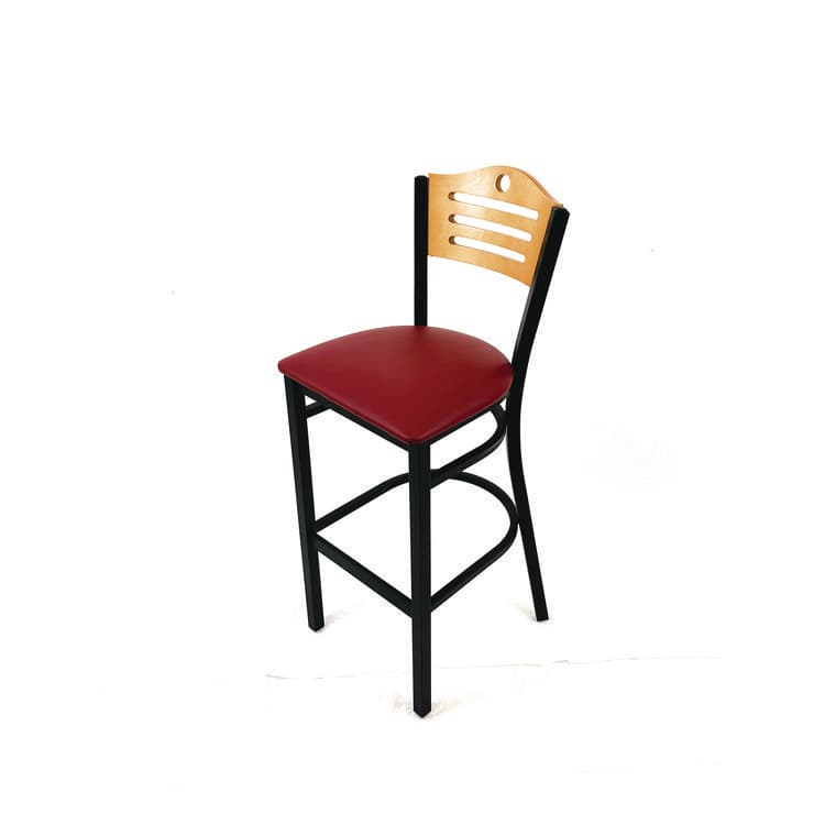 JMC FURNITURE Eagle Series Barstool, Supports Up to 300 lb, 28.5" Seat Height, Burgundy Seat, Natural Back, Black Base (JMCEBBVBURD) thumbnail 2