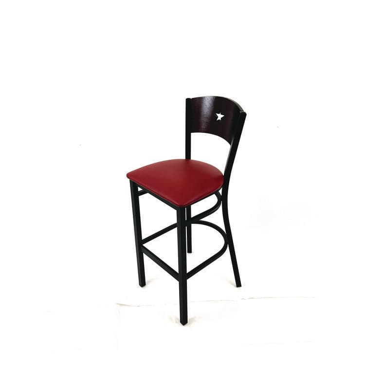 JMC FURNITURE Liberty Series Barstool, Supports Up to 300 lb, 28.5" Seat Height, Burgundy Seat, Dark Mahogany Back, Black Base (JMCLBBVBURB) thumbnail 2