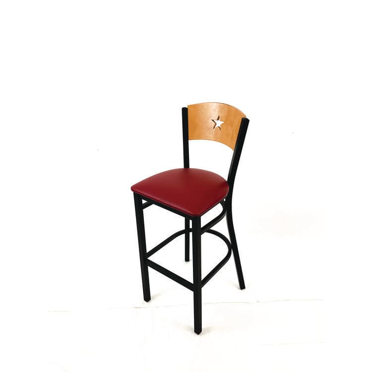 JMC FURNITURE Liberty Series Barstool, Supports Up to 300 lb, 28.5" Seat Height, Burgundy Seat, Natural Back, Black Base (JMCLBBVBURD) thumbnail 2
