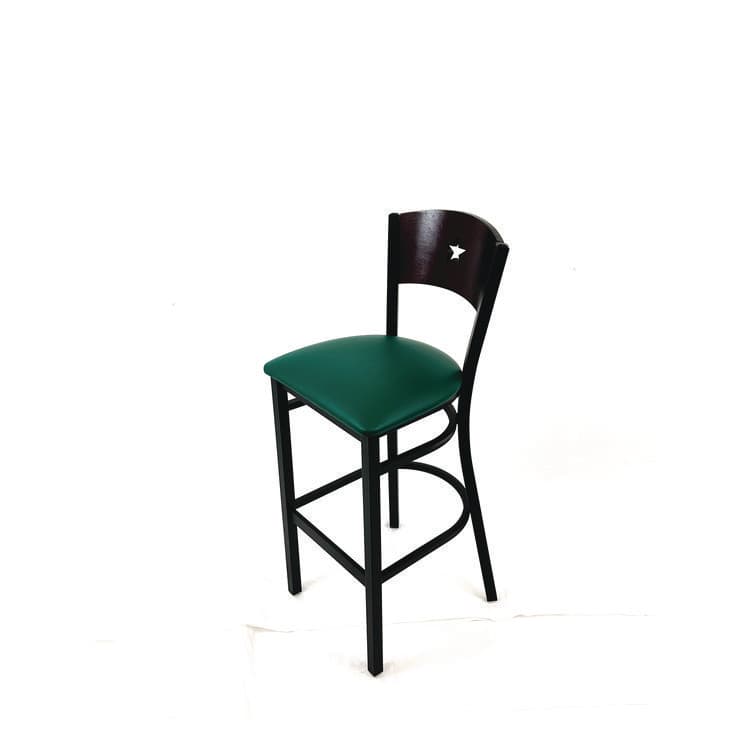 JMC FURNITURE Liberty Series Barstool, Supports Up to 300 lb, 28.5" Seat Height, Green Seat, Dark Mahogany Back, Black Base (JMCLBBVGRNB) thumbnail 2