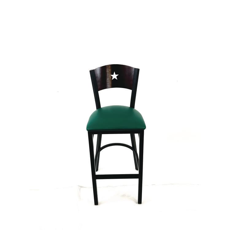 JMC FURNITURE Liberty Series Barstool, Supports Up to 300 lb, 28.5" Seat Height, Green Seat, Dark Mahogany Back, Black Base (JMCLBBVGRNB)