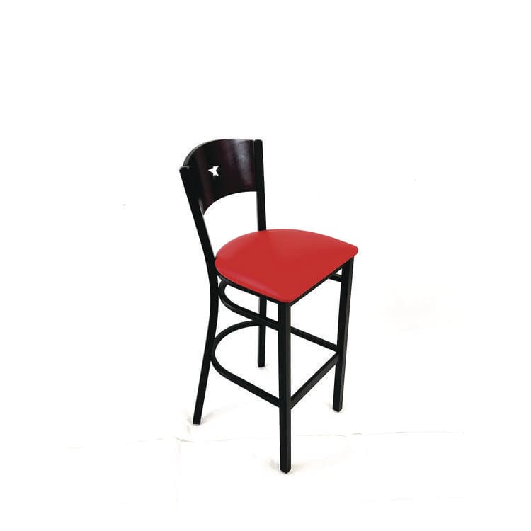 JMC FURNITURE Liberty Series Barstool, Supports Up to 300 lb, 28.5" Seat Height, Red Seat, Dark Mahogany Back, Black Base (JMCLBBVREDB) thumbnail 3