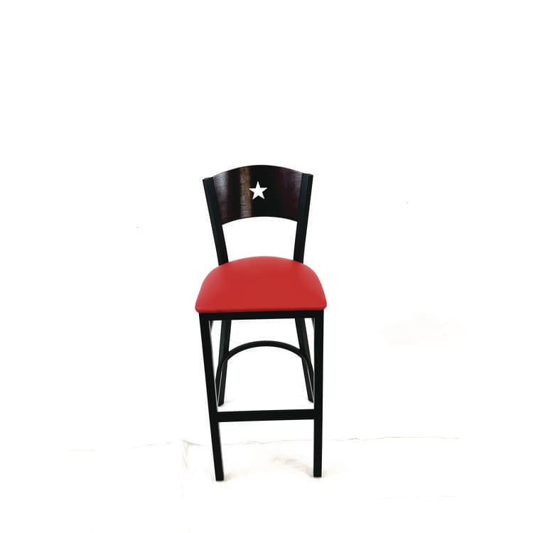 JMC FURNITURE Liberty Series Barstool, Supports Up to 300 lb, 28.5" Seat Height, Red Seat, Dark Mahogany Back, Black Base (JMCLBBVREDB)